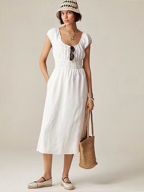 J. Crew Cap-sleeve midi dress in linen White Small NWT